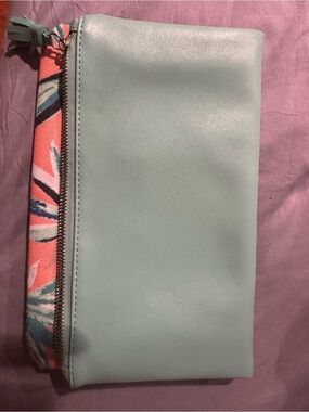 Rachel Pally Light Aqua Wristlet with Coral Floral Trim